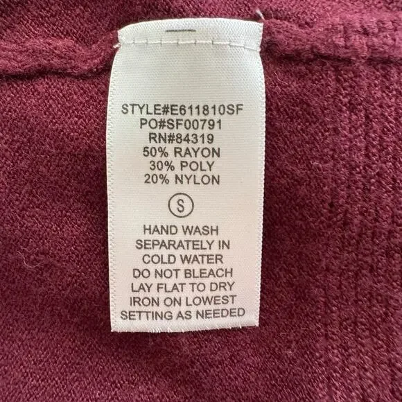 NWT Evolution by Cyrus Open Cardigan 3/4 Sleeve Buttoned Cuffs Burgundy Size S - Picture 8 of 11
